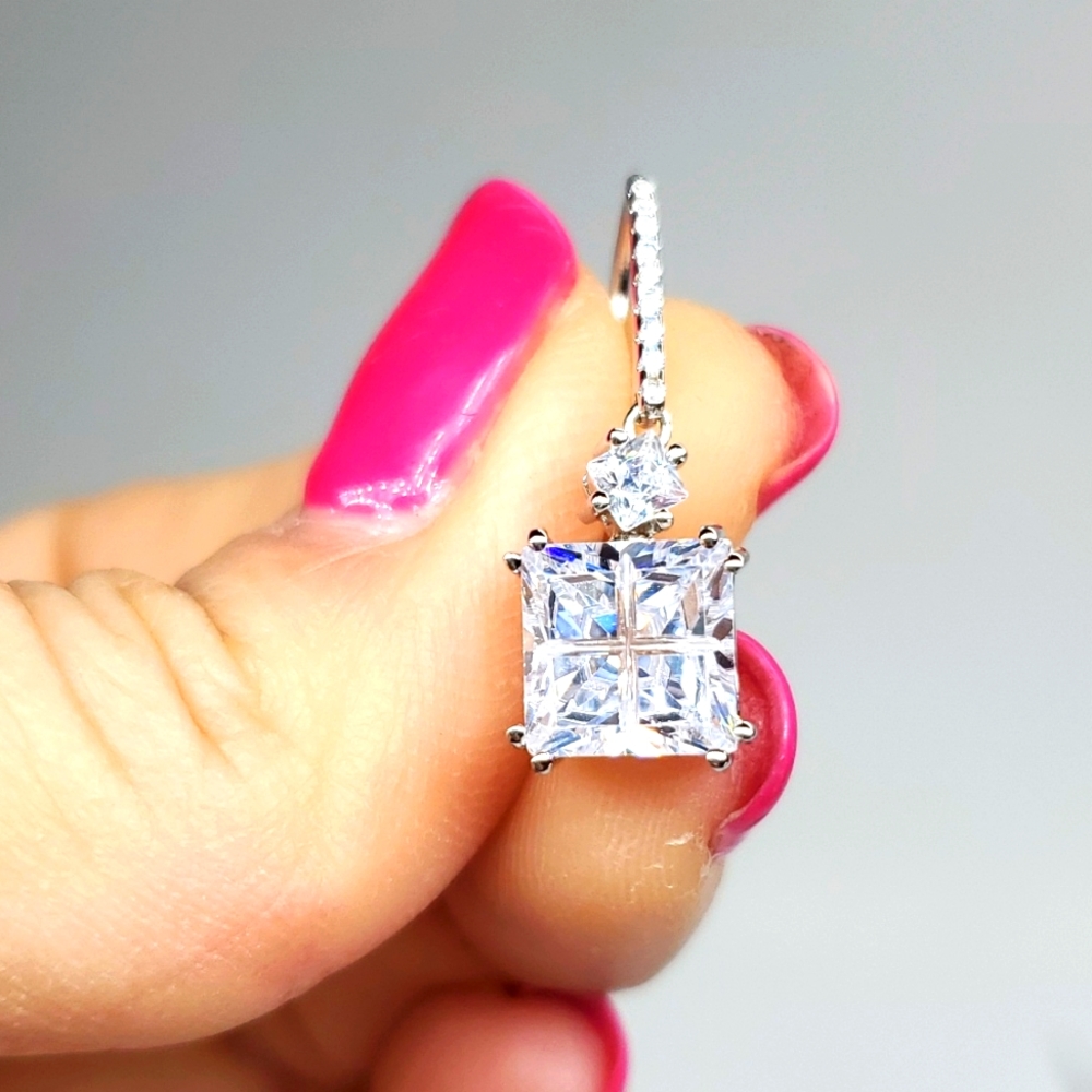 Lustro Stella Field Cut Premium Cubic Zirconia Earrings in Sterling Silver NWT